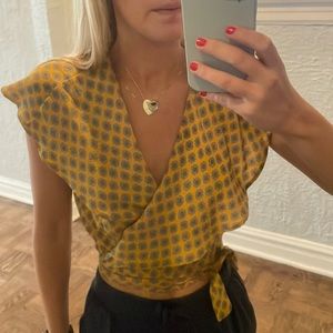 Yellow floral wrap shirt!